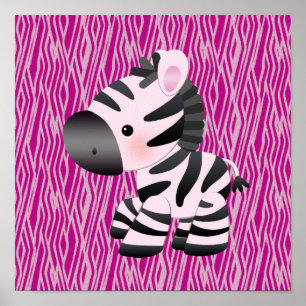 Cute Zebra & Pink Animal Print Poster