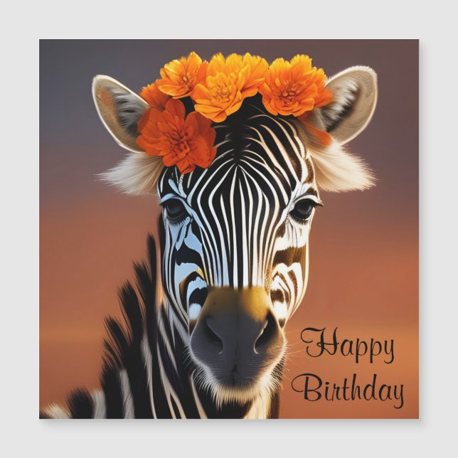 Cute Zebra portant la carte Orange Flowers (Devant)