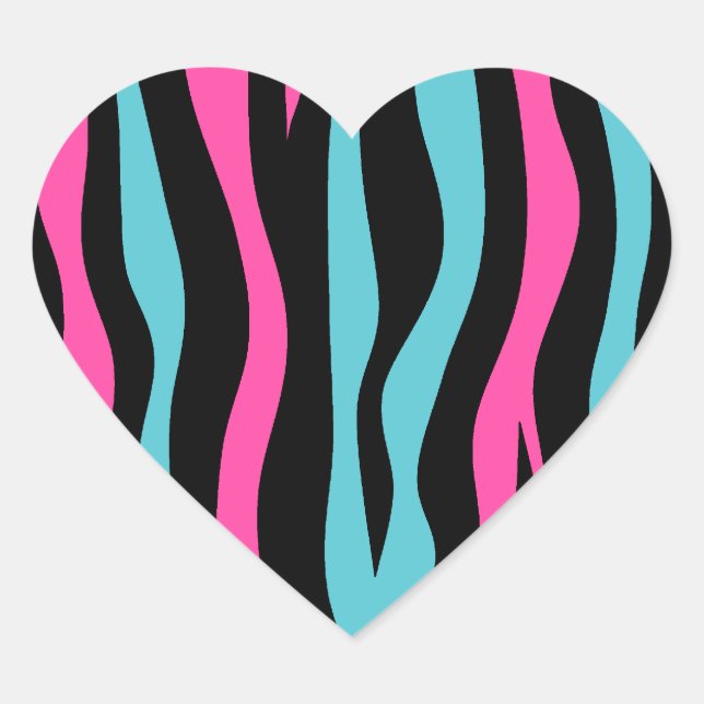 Cute zebra print punk in hot pink, black, and blue heart sticker (Front)