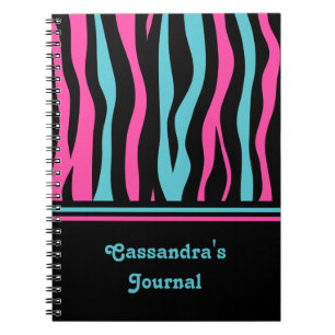Cute zebra print punk in hot pink, black, and blue notebook