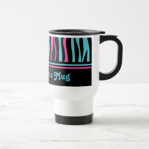 Cute zebra print punk in hot pink, black, and blue travel mug