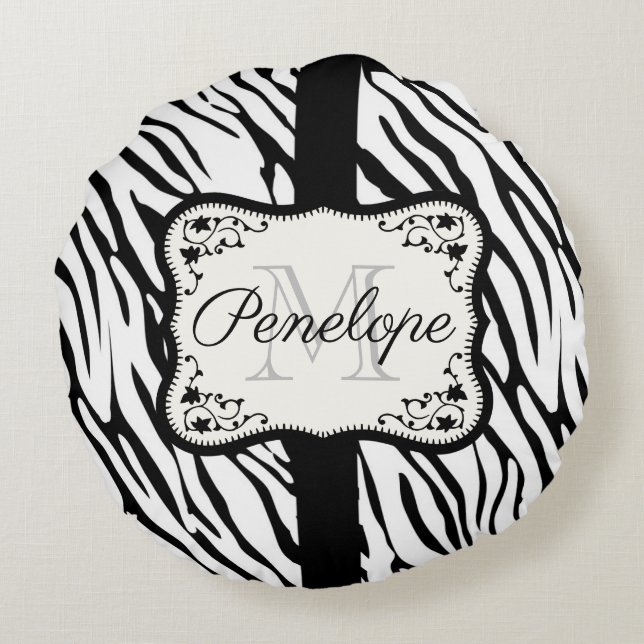 Cute Zebra Print Round Pillow (Back)