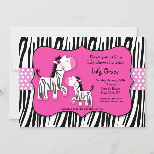 Cute Zebra Prints Stripes Baby Shower Invitaitons Invitation (Front)
