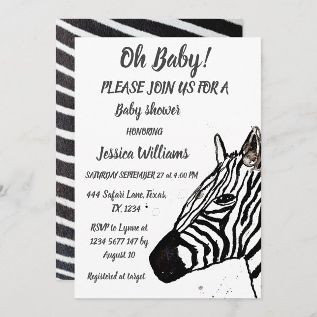 Cute Zebra Safari Jungle pattern animal Baby boy I Invitation (Front/Back)
