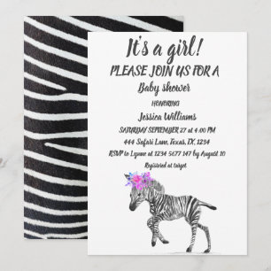 Cute Zebra Safari Jungle pattern animal Baby Girl Invitation