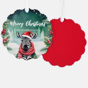 Cute Zebra Santa Xmas Holiday Party Family Kids Ornament Card