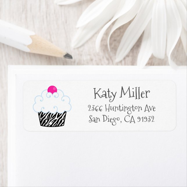 Cute Zebra Sprinkle Cupcake Girls Address Label (Insitu)