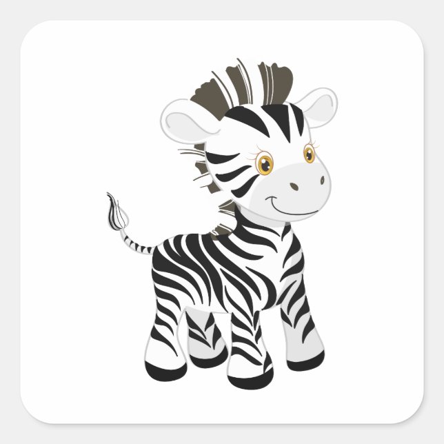 Cute Zebra Square Sticker (Front)