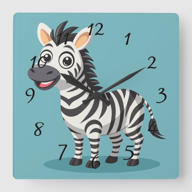 Cute Zebra Square Wall Clock (Front)