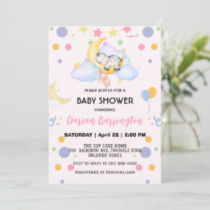 Cute zebra star balloon baby shower party kids invitation