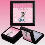 Cute zebra stars add name pink keepsake gift box<br><div class="desc">Keepsake Gift Box for children.
Personalize with a name.
Featuring a cute zebra,  polka dots and stars with the colours pink and white.</div>