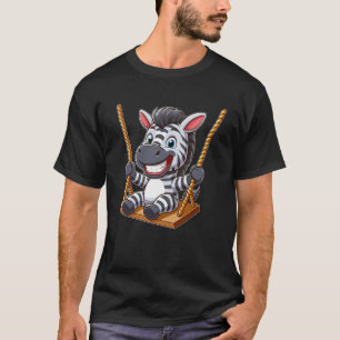 Cute zebra swing cartoon grinning funny T-Shirt