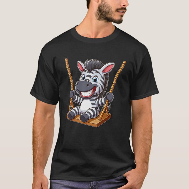 Cute zebra swing cartoon grinning funny T-Shirt (Front)