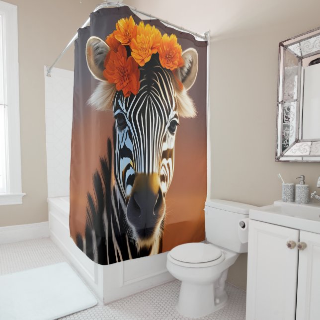 Cute Zebra wearing Orange Flowers  (In Situ)