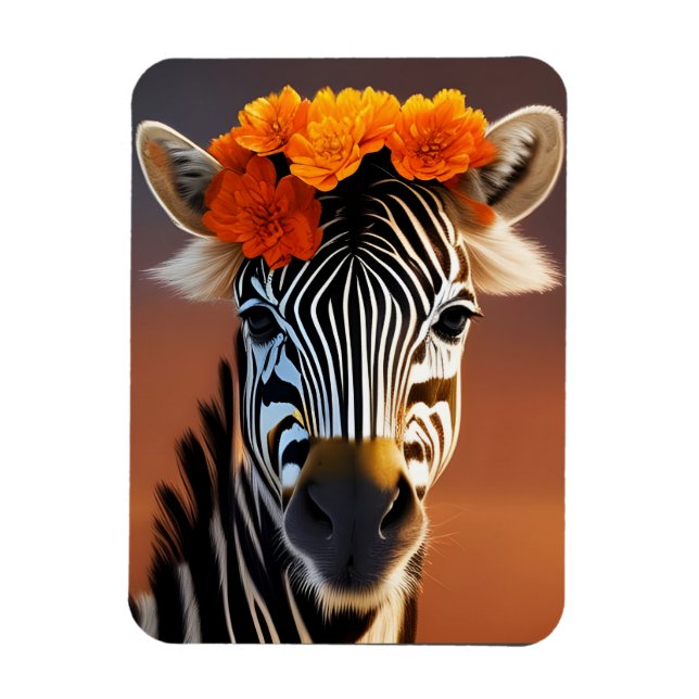 Cute Zebra wearing Orange Flowers  Magnet (Vertical)