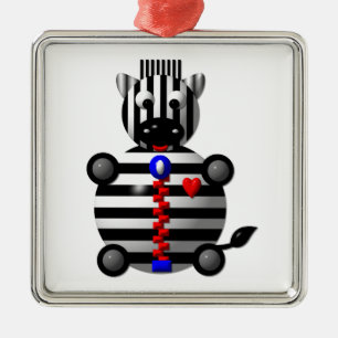 Cute zebra with a zipper metal ornament