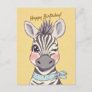 Cute Zebra with Bandana Kids Birthday Invitation Postcard