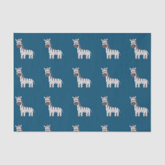 Cute Zebra Zoo Animals Black White Blue Tissue Paper (Front)