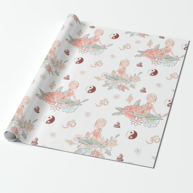 Cute Zen Yoga Meditation Lotus Namaste Gift Wrapping Paper (Unrolled)
