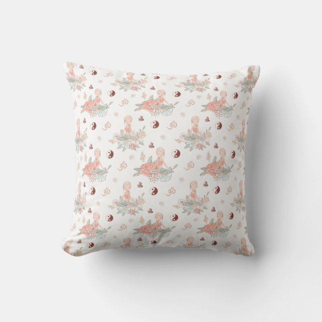 Cute Zen Yoga Meditation Lotus Namaste Pastel Throw Pillow (Front)