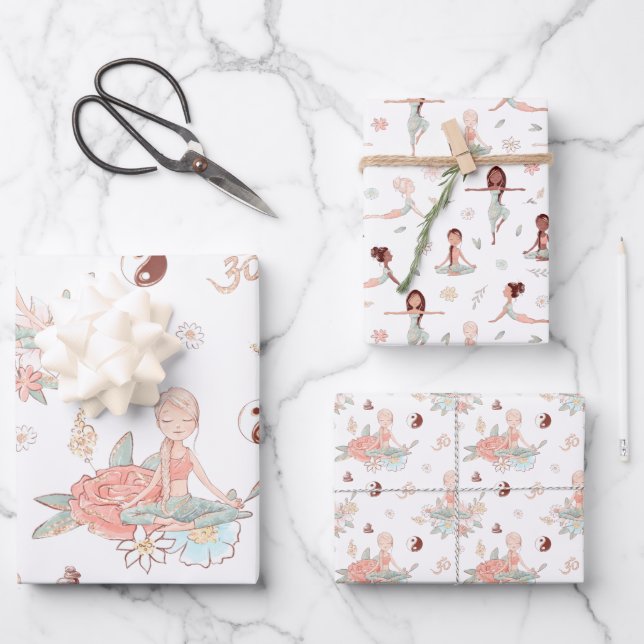 Cute Zen Yoga Meditation Lotus Namaste Wrapping Paper Sheet (Front)