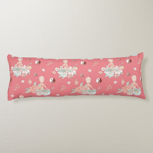 Cute Zen Yoga Meditation Pink Girly Namaste Body Body Pillow (Back)