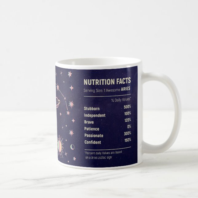 Cute Zodiac Aries Nutritional Facts Wrap Coffee Mug (Right)