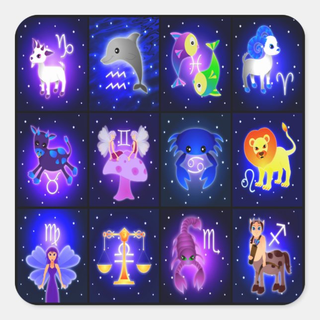 Cute Zodiac Characters Square Sticker (Front)