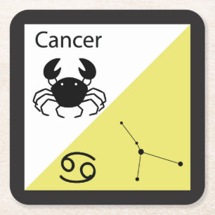 Cute Zodiac Symbol, Sign & Star Layout-Cancer Square Paper Coaster