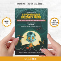 Cute Zombie Boy Halloween Party Invitation