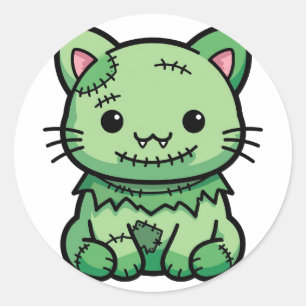 Cute Zombie Cat Halloween Classic Round Sticker