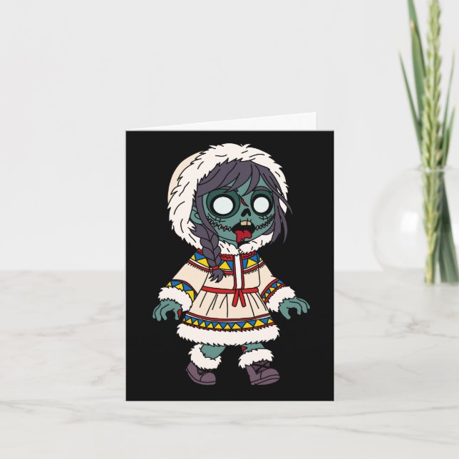 Cute Zombie Inuit Girl Note Card (Front)