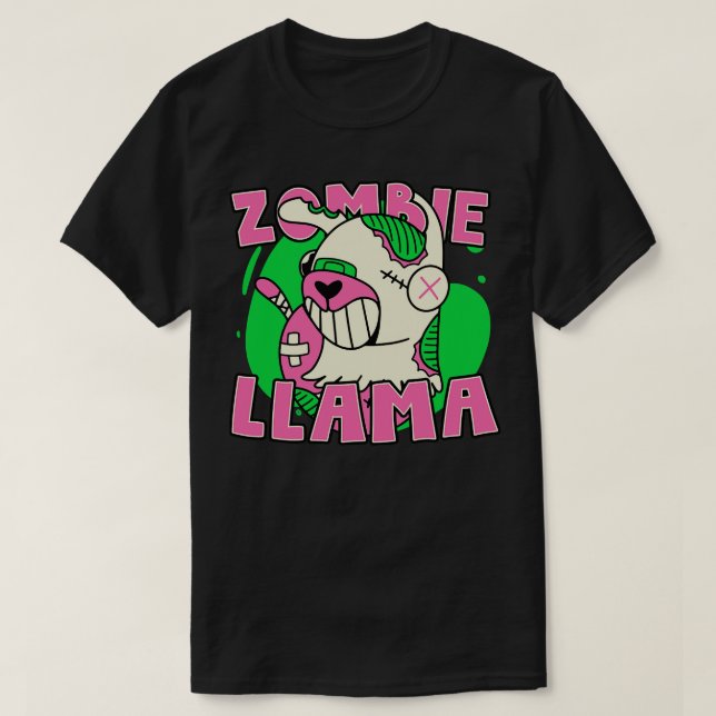 Cute Zombie Llama Funny Halloween Zombie Animals T-Shirt (Design Front)
