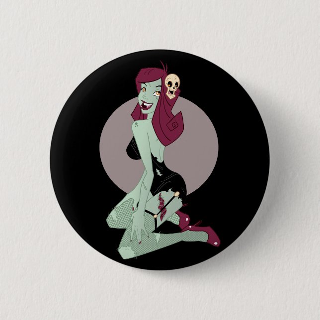 Cute Zombie Pin-Up Girl 2 Inch Round Button (Front)