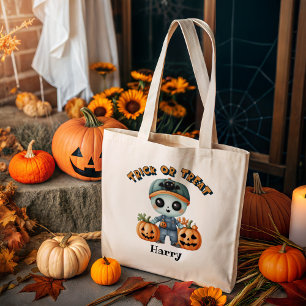 Cute Zombie Trick or Treat Personalized Halloween Tote Bag