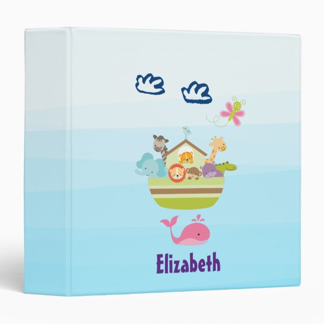 Cute Zoo Animal Ark with a Butterfly and Whale Binder (Front/Spine)