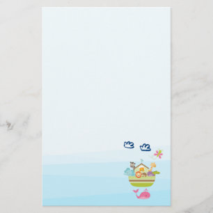 Cute Zoo Animal Ark with a Butterfly and Whale Stationery