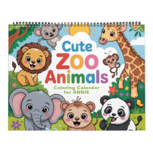 Cute Zoo Animals Coloring Calendar