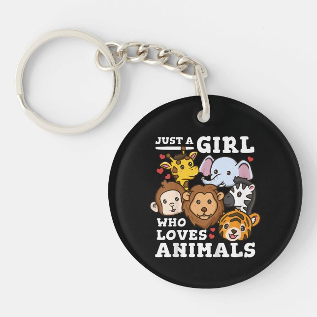 Cute Zoo Animals Elephant & Giraffe Illustration  Keychain (Front)