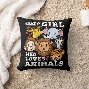 Cute Zoo Animals Elephant & Giraffe Illustration Throw Pillow