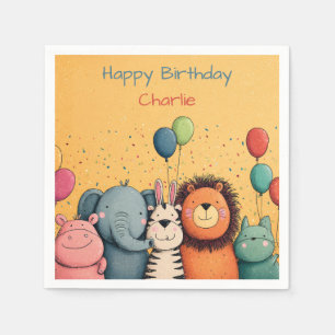 Cute Zoo Animals Party with Balloons and Confetti Napkin
