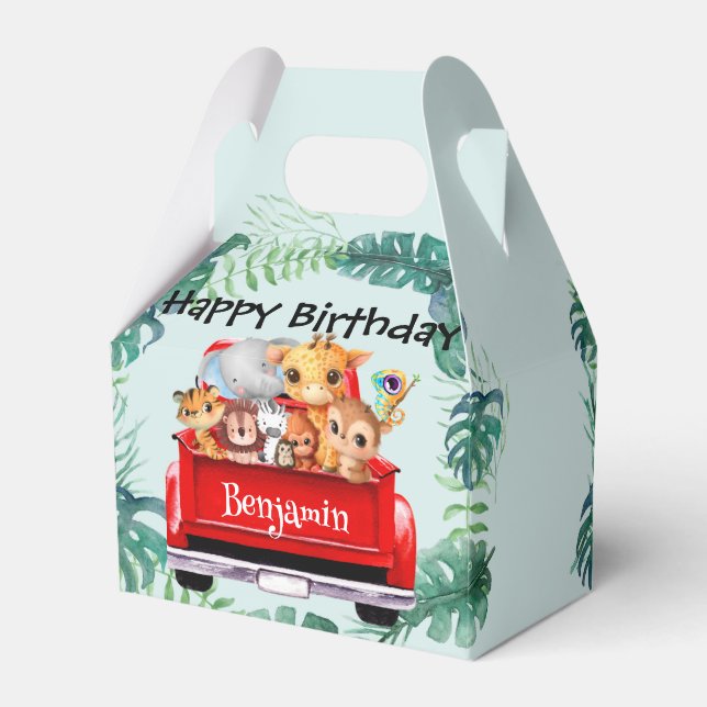 Cute Zoo jungle farm truck boy Birthday party Favor Box (Front Side)