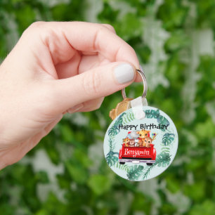 Cute Zoo jungle farm truck boy Birthday party Keychain