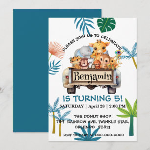 Cute Zoo jungle farm truck tractor boy Birthday Invitation