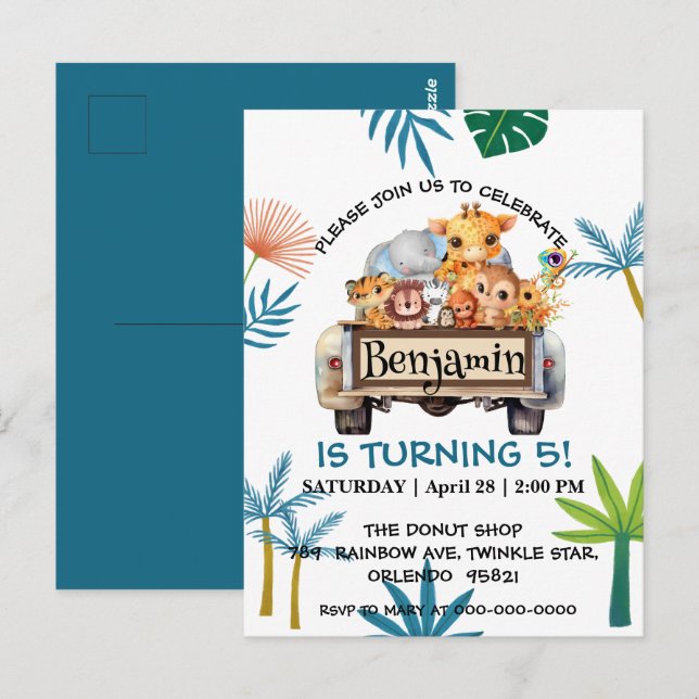 Cute Zoo jungle farm truck tractor boy Birthday  Postcard (Front/Back)