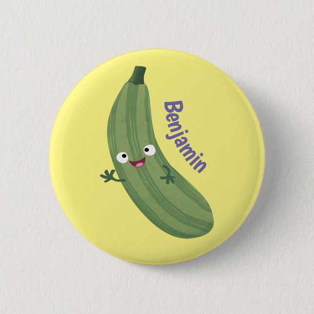 Cute zucchini happy cartoon illustration 2 inch round button (Front)