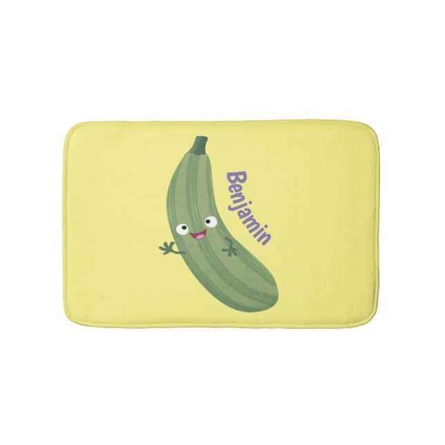 Cute zucchini happy cartoon illustration bath mat (Front)