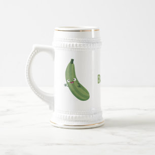 Cute zucchini happy cartoon illustration beer stein