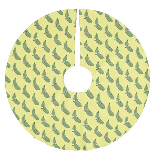 Cute zucchini happy cartoon illustration brushed polyester tree skirt (Front)