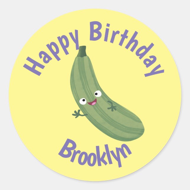 Cute zucchini happy cartoon illustration classic r classic round sticker (Front)